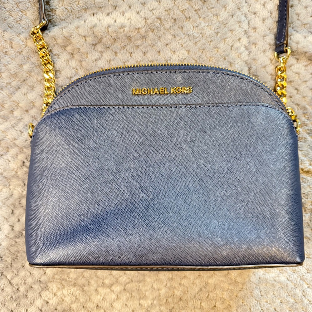 Michael Kors Cindy Dome Crossbody Bag Navy Blue Saffiano Leather Gold Hardware